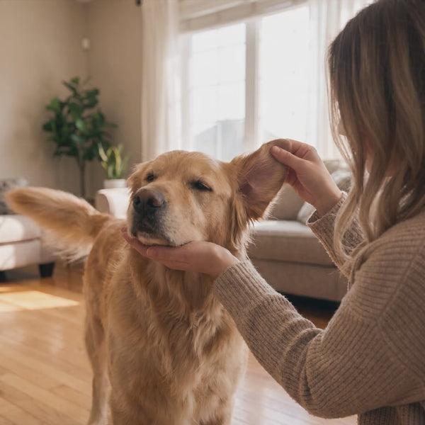 Golden retriever nie ucieka podczas czyszczenia ucha